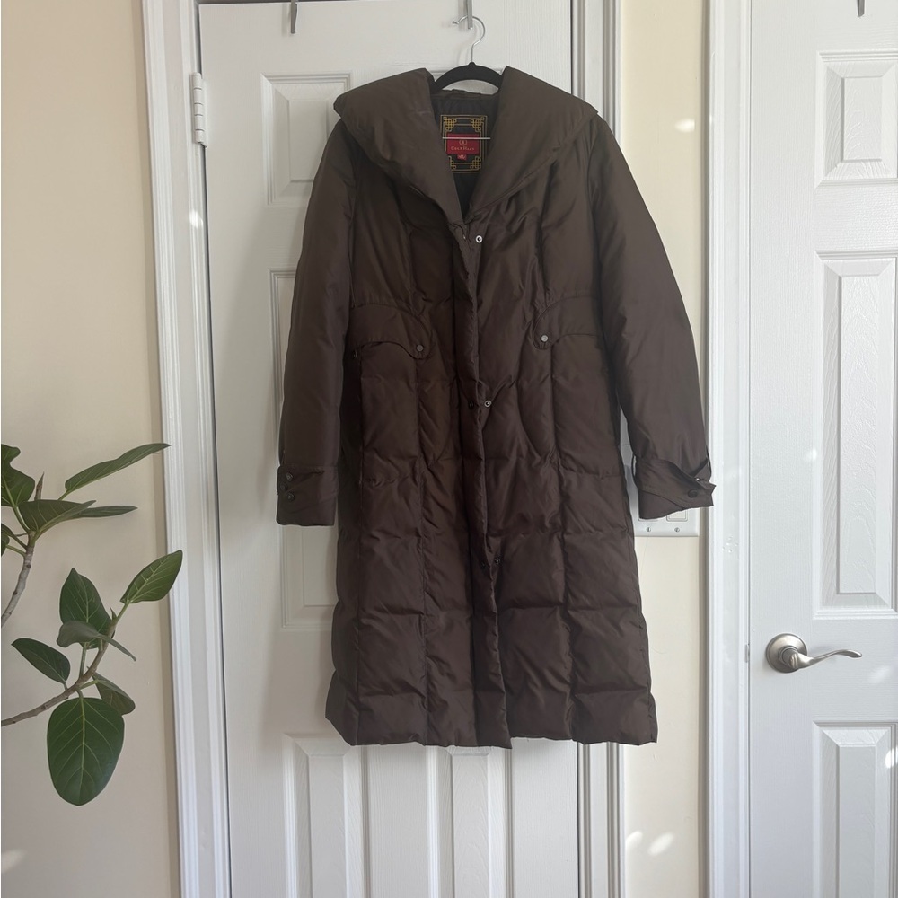 Cole Haan Down Puffer Quilted Coat Brown with Pillow Collar, Medium
